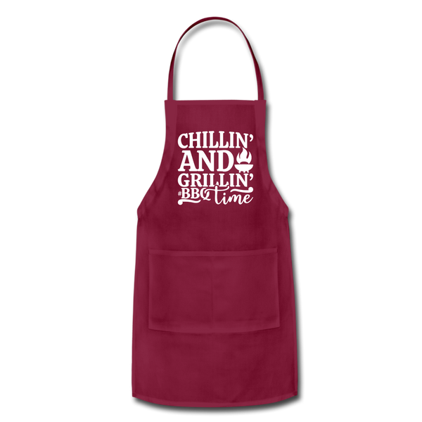 Chillin' and Grillin' BBQ Time Grilling Adjustable Apron - burgundy