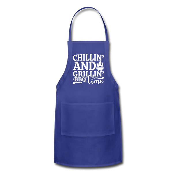 Chillin' and Grillin' BBQ Time Grilling Adjustable Apron - royal blue
