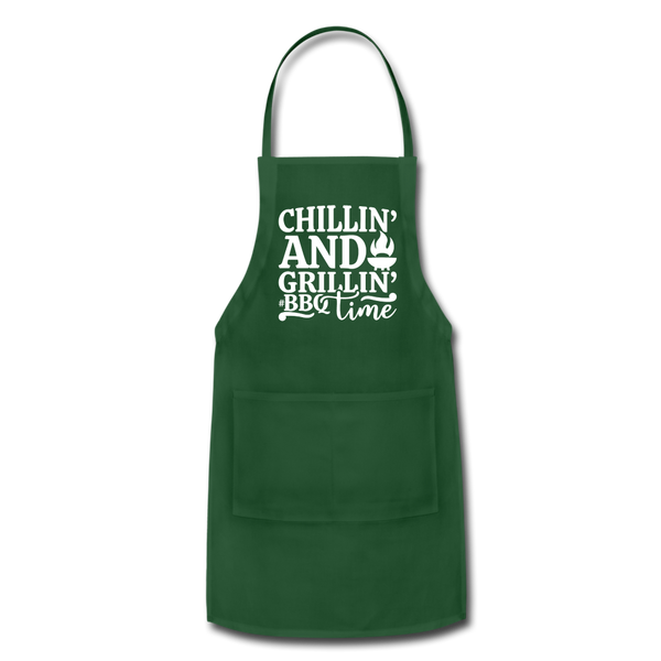 Chillin' and Grillin' BBQ Time Grilling Adjustable Apron - forest green
