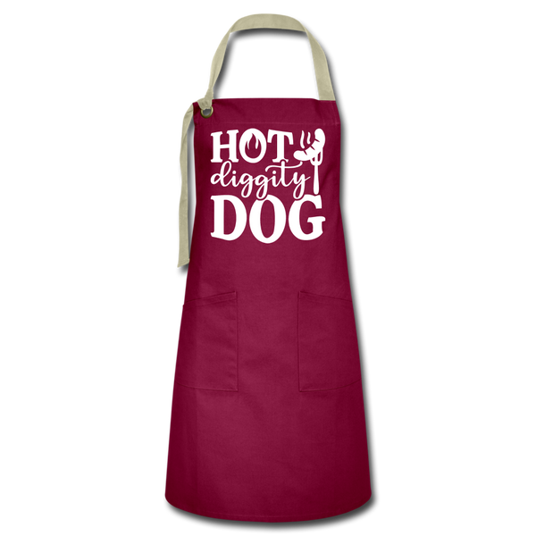 Hot Diggity Dog BBQ Grilling Artisan Apron - burgundy/khaki