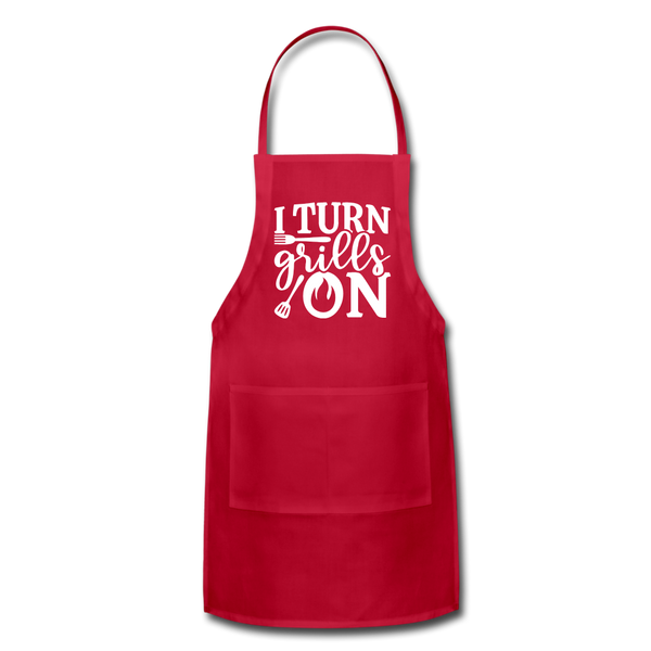 I Turn Grills On Funny BBQ Grilling Adjustable Apron - red