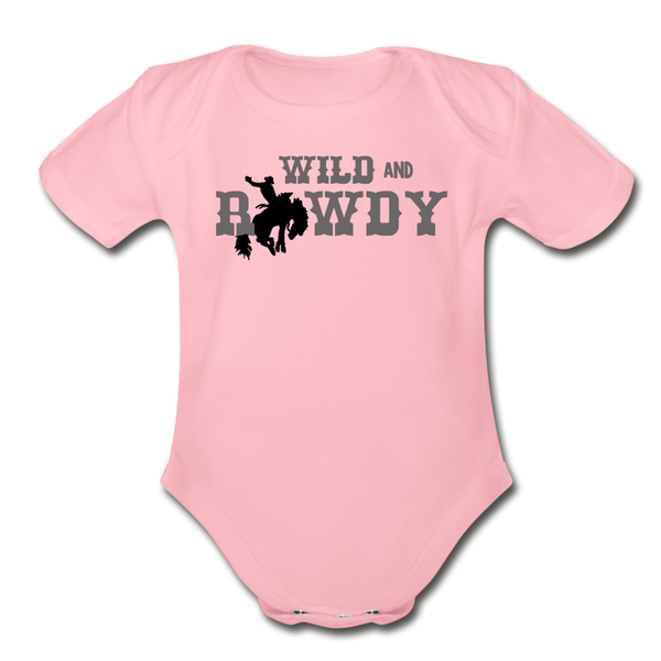 Wild and Rowdy Cowboy Organic Short Sleeve Baby Bodysuit - light pink