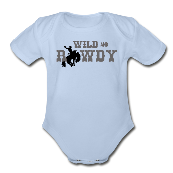 Wild and Rowdy Cowboy Organic Short Sleeve Baby Bodysuit - sky