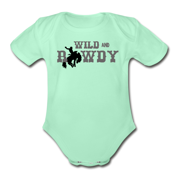 Wild and Rowdy Cowboy Organic Short Sleeve Baby Bodysuit - light mint
