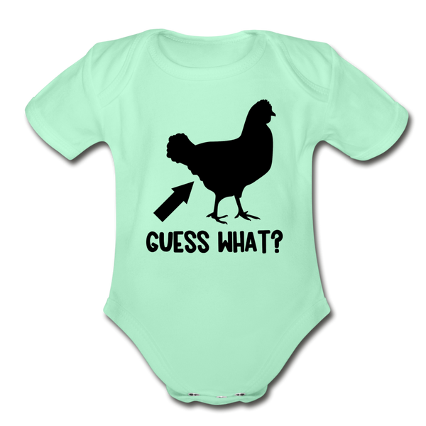 Guess What Chicken Butt Organic Short Sleeve Baby Bodysuit - light mint