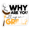 Why are you all up in my Grill? BBQ Sticker - white glossy