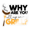 Why are you all up in my Grill? BBQ Sticker - transparent glossy