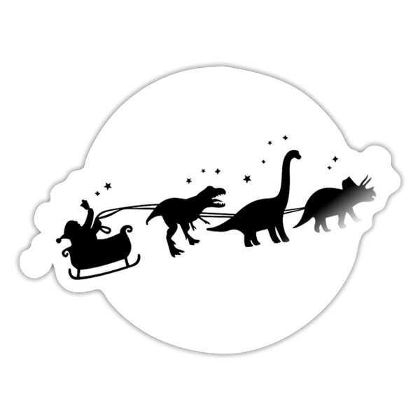 Dinosaur Christmas Sleigh Sticker - white glossy