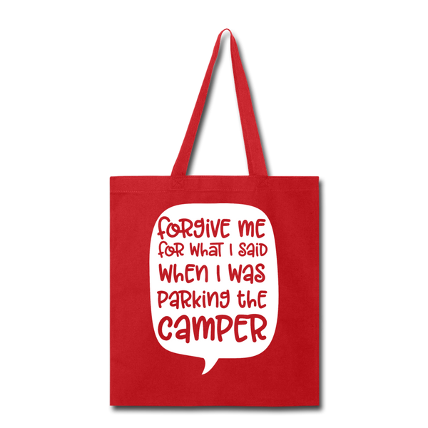 Forgive Me Parking Camper Funny Tote Bag - red