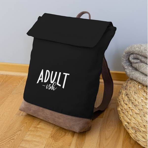 Adult-ish Funny Canvas Backpack - black/brown