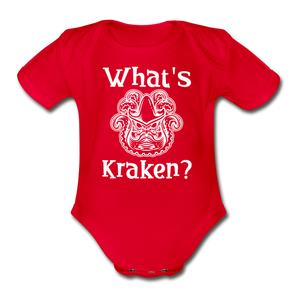 What's Kraken? Organic Short Sleeve Baby Bodysuit - red