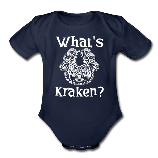 What's Kraken? Organic Short Sleeve Baby Bodysuit - dark navy