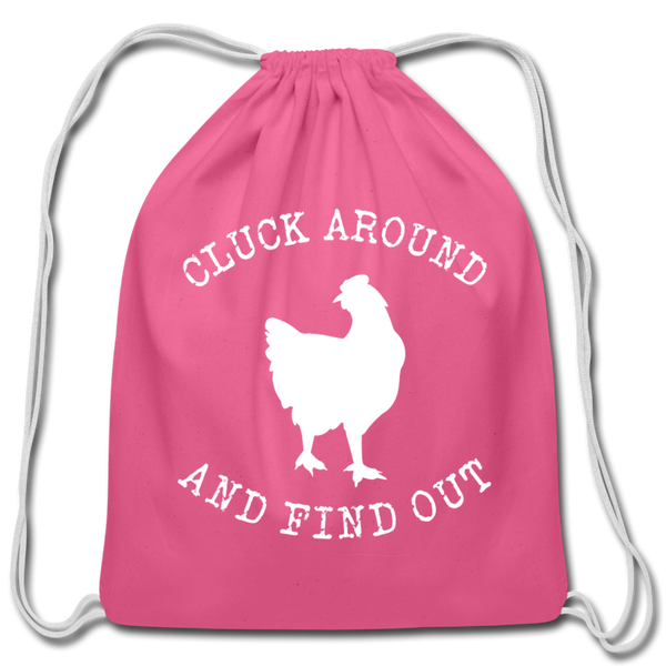 Cluck Around and Find Out Chicken Cotton Drawstring Bag - pink