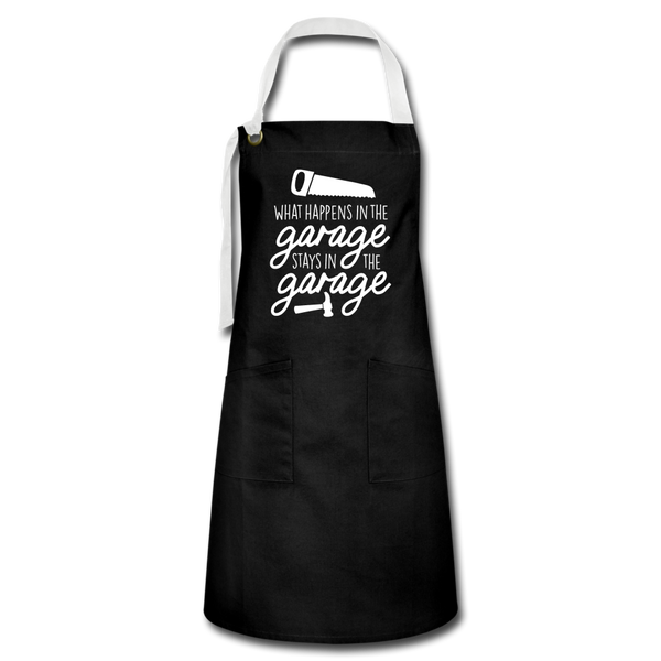 What Happens in the Garage Stays in the Garage Artisan Apron - black/white