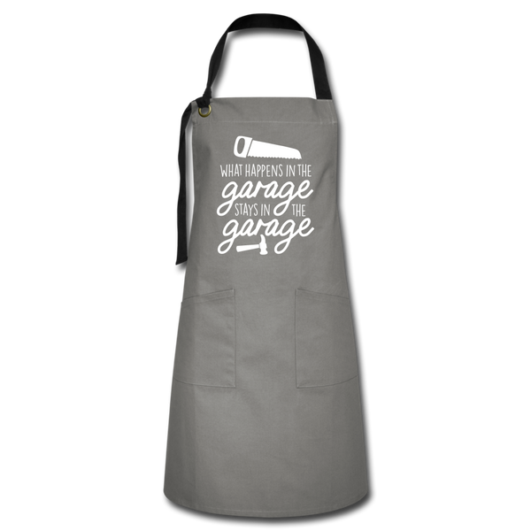 What Happens in the Garage Stays in the Garage Artisan Apron - gray/black