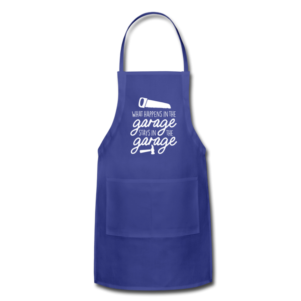 What Happens in the Garage Stays in the Garage Adjustable Apron - royal blue