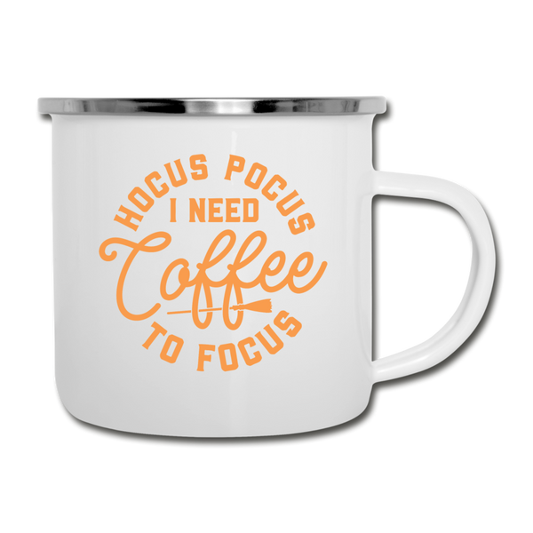 Hocus Pocus I Need Coffee to Focus Camper Mug - white