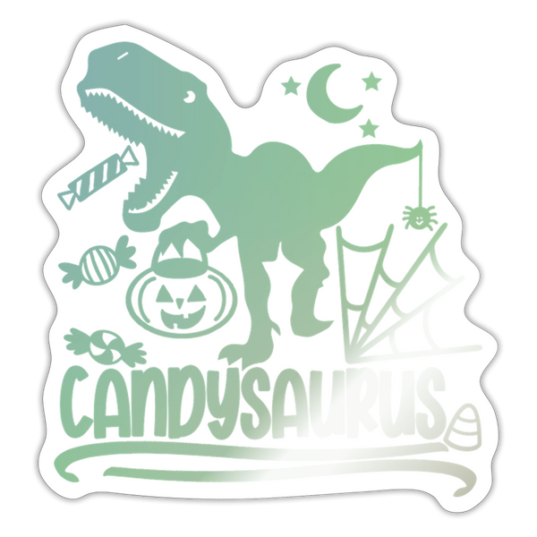 Candysaurus T-Rex Halloween Sticker - white glossy