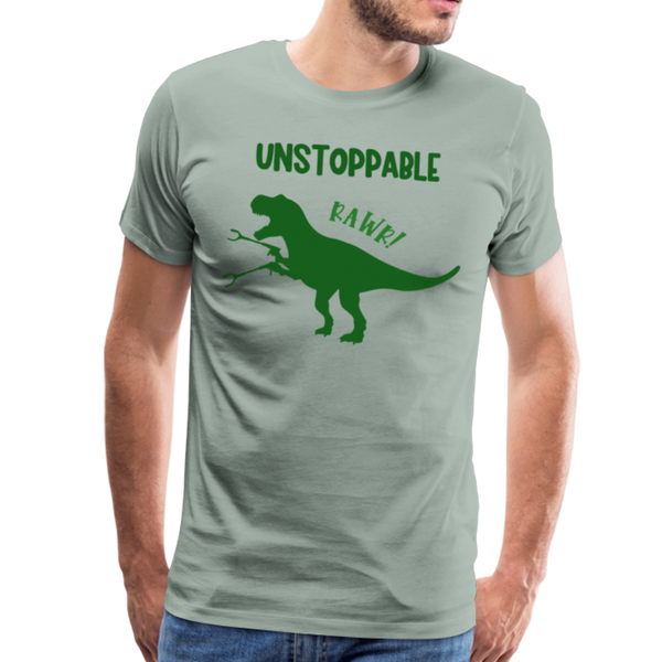 Unstoppable T-Rex Dinosaur Men's Premium T-Shirt - steel green
