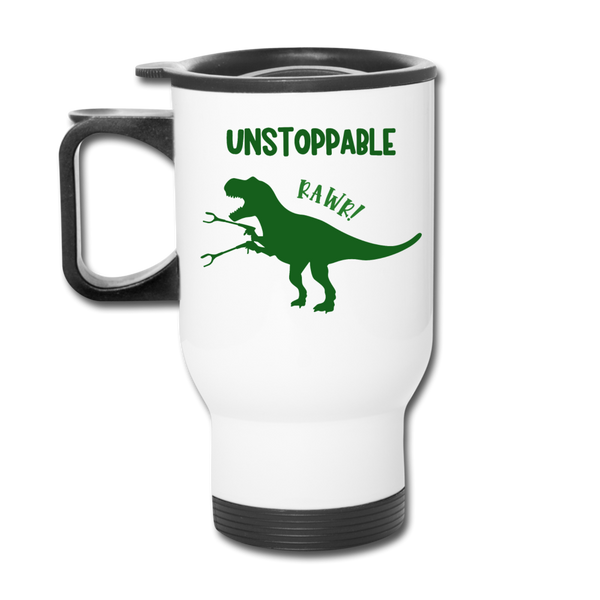 Unstoppable T-Rex Dinosaur Travel Mug - white