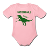 Unstoppable T-Rex Dinosaur Organic Short Sleeve Baby Bodysuit - light pink