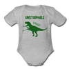 Unstoppable T-Rex Dinosaur Organic Short Sleeve Baby Bodysuit - heather gray