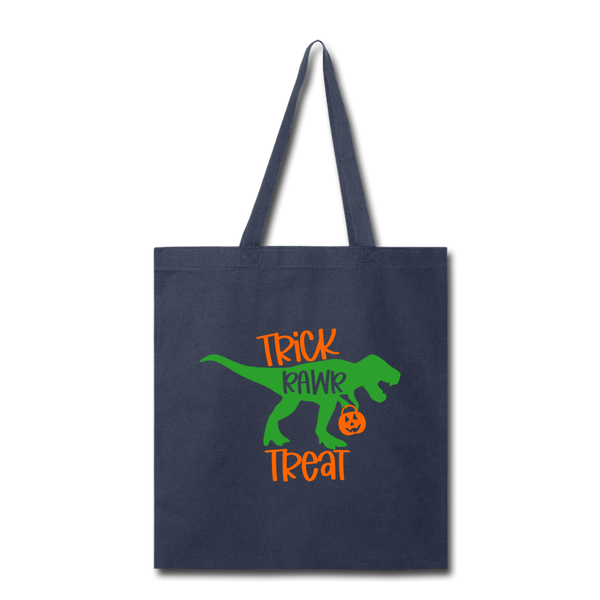 Trick Rawr Treat Dinosaur Halloween Tote Bag - navy