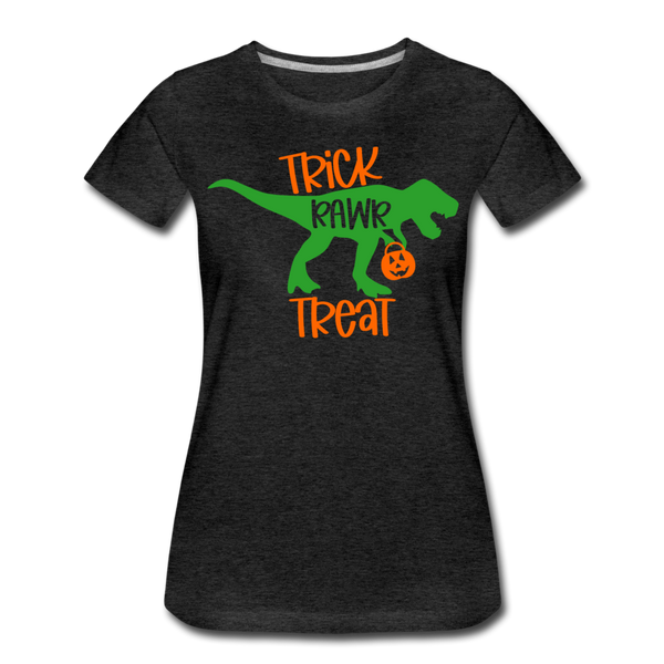 Trick Rawr Treat Dinosaur Halloween Women’s Premium T-Shirt - charcoal gray