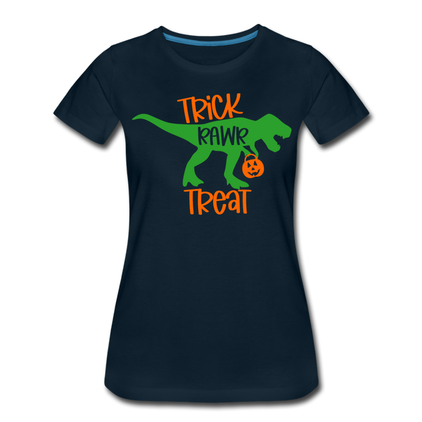 Trick Rawr Treat Dinosaur Halloween Women’s Premium T-Shirt - deep navy
