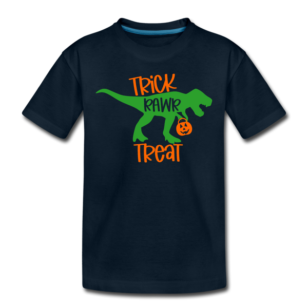 Trick Rawr Treat Dinosaur Halloween Kids' Premium T-Shirt - deep navy