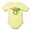 Trick Rawr Treat Dinosaur Halloween Organic Short Sleeve Baby Bodysuit - washed yellow