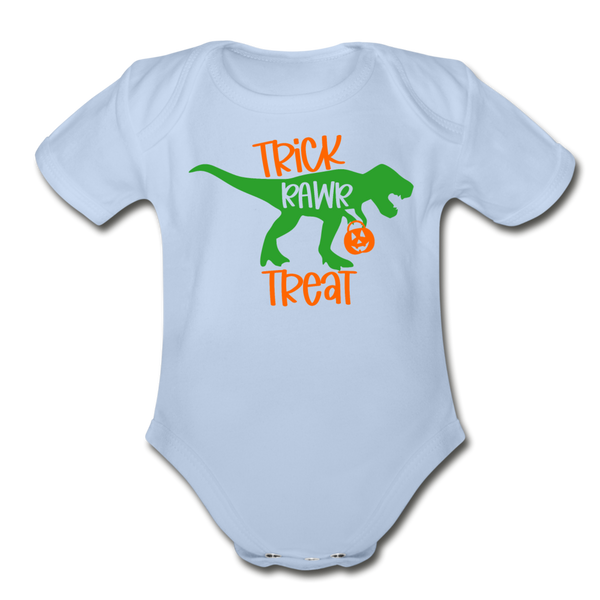Trick Rawr Treat Dinosaur Halloween Organic Short Sleeve Baby Bodysuit - sky