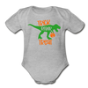 Trick Rawr Treat Dinosaur Halloween Organic Short Sleeve Baby Bodysuit - heather gray