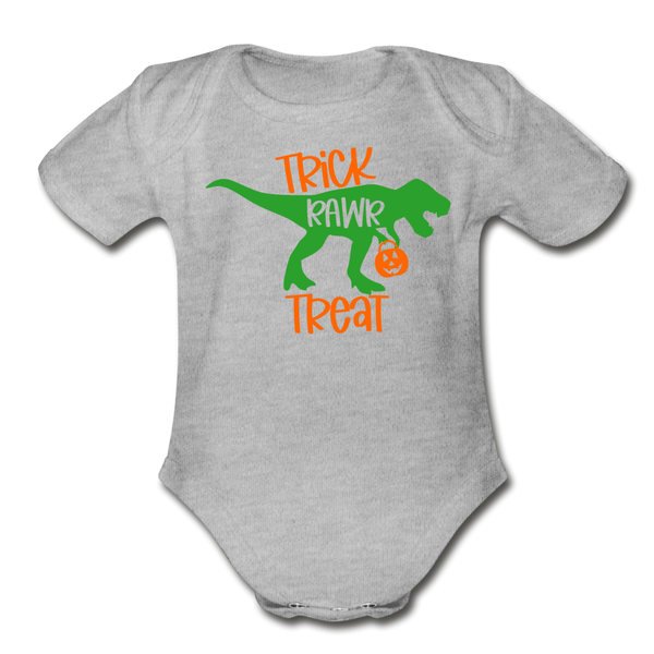 Trick Rawr Treat Dinosaur Halloween Organic Short Sleeve Baby Bodysuit - heather gray