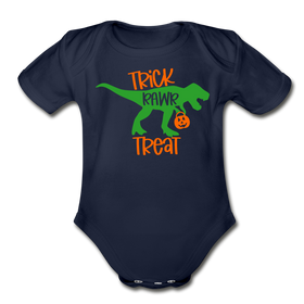 Trick Rawr Treat Dinosaur Halloween Organic Short Sleeve Baby Bodysuit