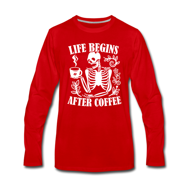 Life Begins After Coffee Men's Premium Long Sleeve T-Shirt - red