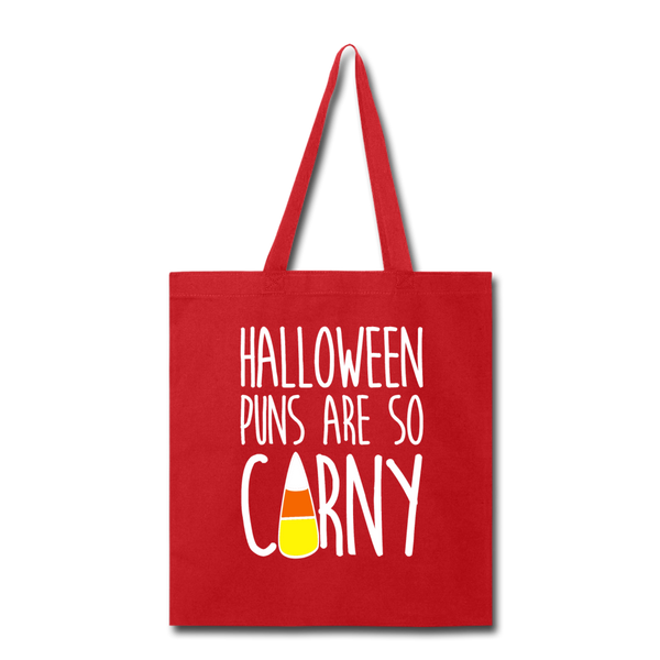 Halloween Puns are so Corny Tote Bag - red