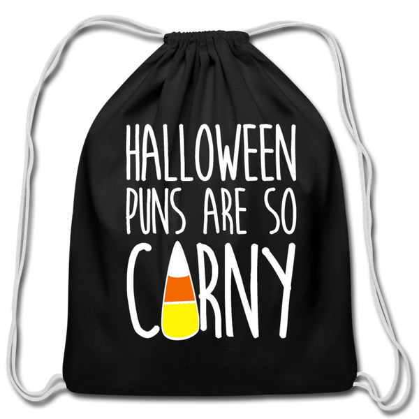 Halloween Puns are so Corny Cotton Drawstring Bag - black
