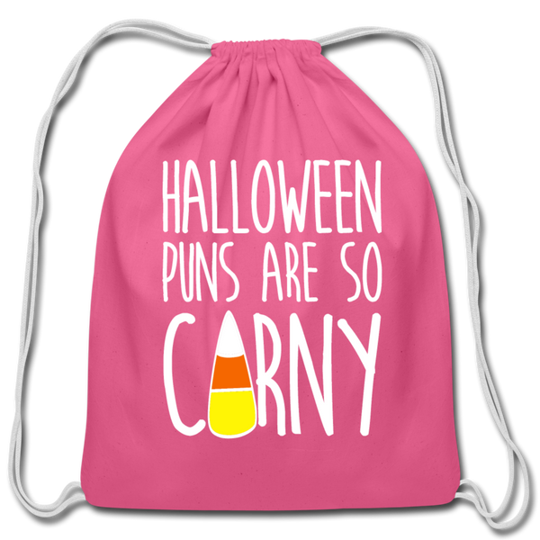 Halloween Puns are so Corny Cotton Drawstring Bag - pink