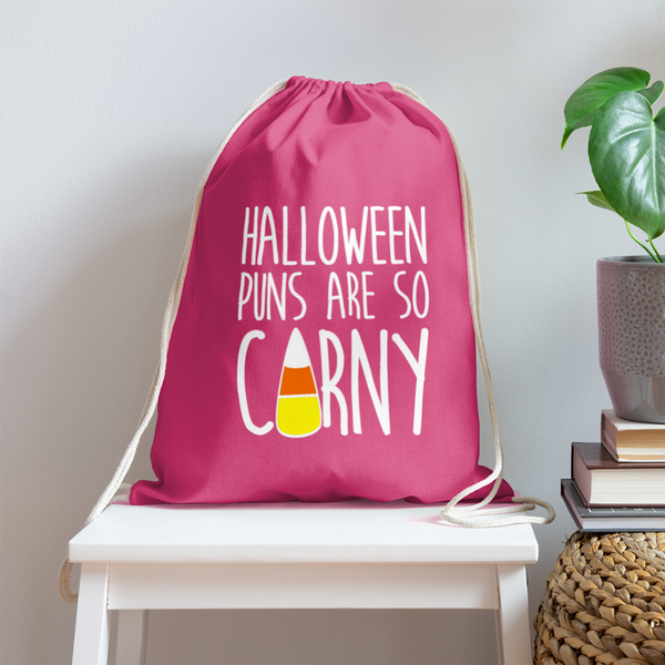 Halloween Puns are so Corny Cotton Drawstring Bag - pink