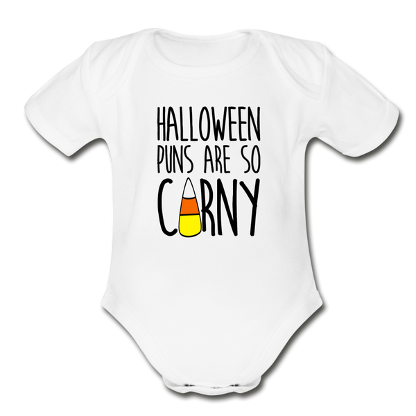 Halloween Punsa are so Corny Organic Short Sleeve Baby Bodysuit - white