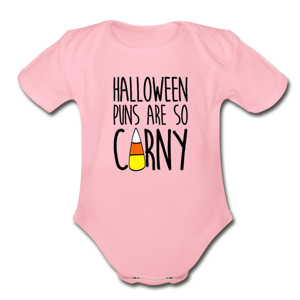 Halloween Punsa are so Corny Organic Short Sleeve Baby Bodysuit - light pink