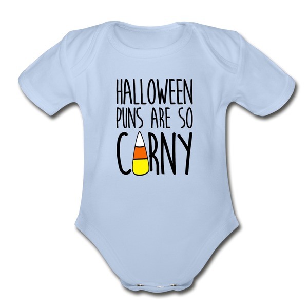 Halloween Punsa are so Corny Organic Short Sleeve Baby Bodysuit - sky