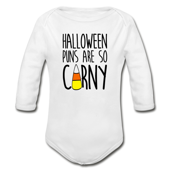 Halloween Punsa are so Corny Organic Long Sleeve Baby Bodysuit - white