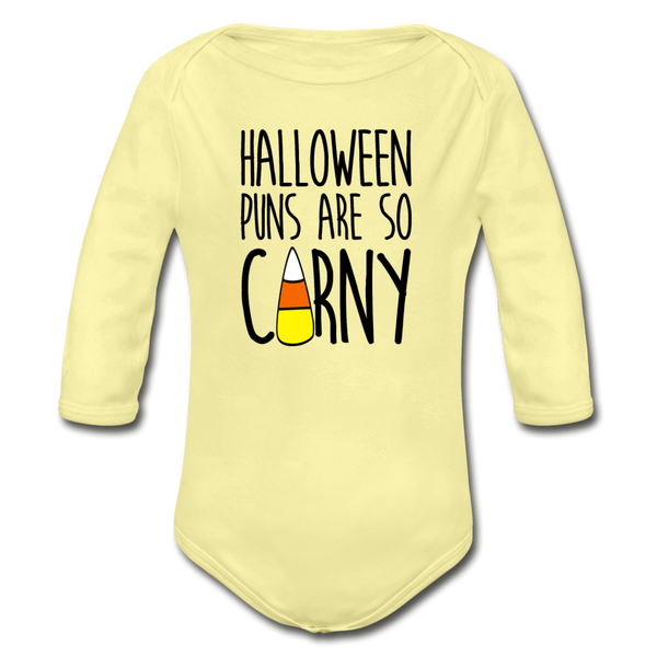 Halloween Punsa are so Corny Organic Long Sleeve Baby Bodysuit - washed yellow