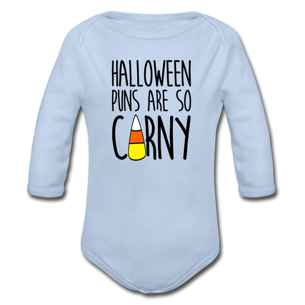 Halloween Punsa are so Corny Organic Long Sleeve Baby Bodysuit - sky