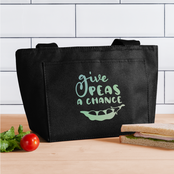 Give Peas a Chance Pun Lunch Bag - black