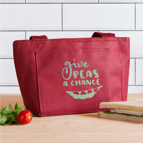 Give Peas a Chance Pun Lunch Bag - red