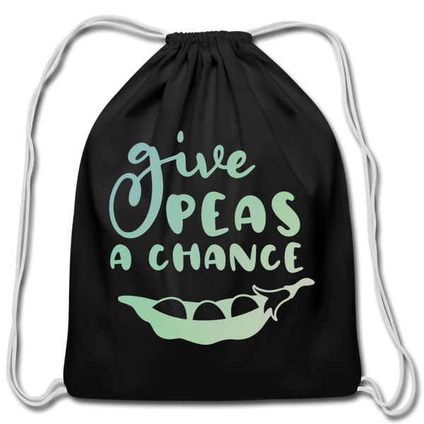 Give Peas a Chance Pun Cotton Drawstring Bag - black