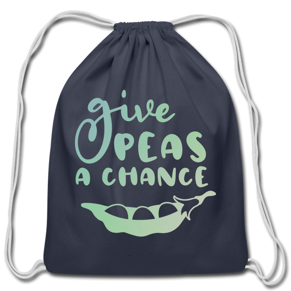 Give Peas a Chance Pun Cotton Drawstring Bag - navy